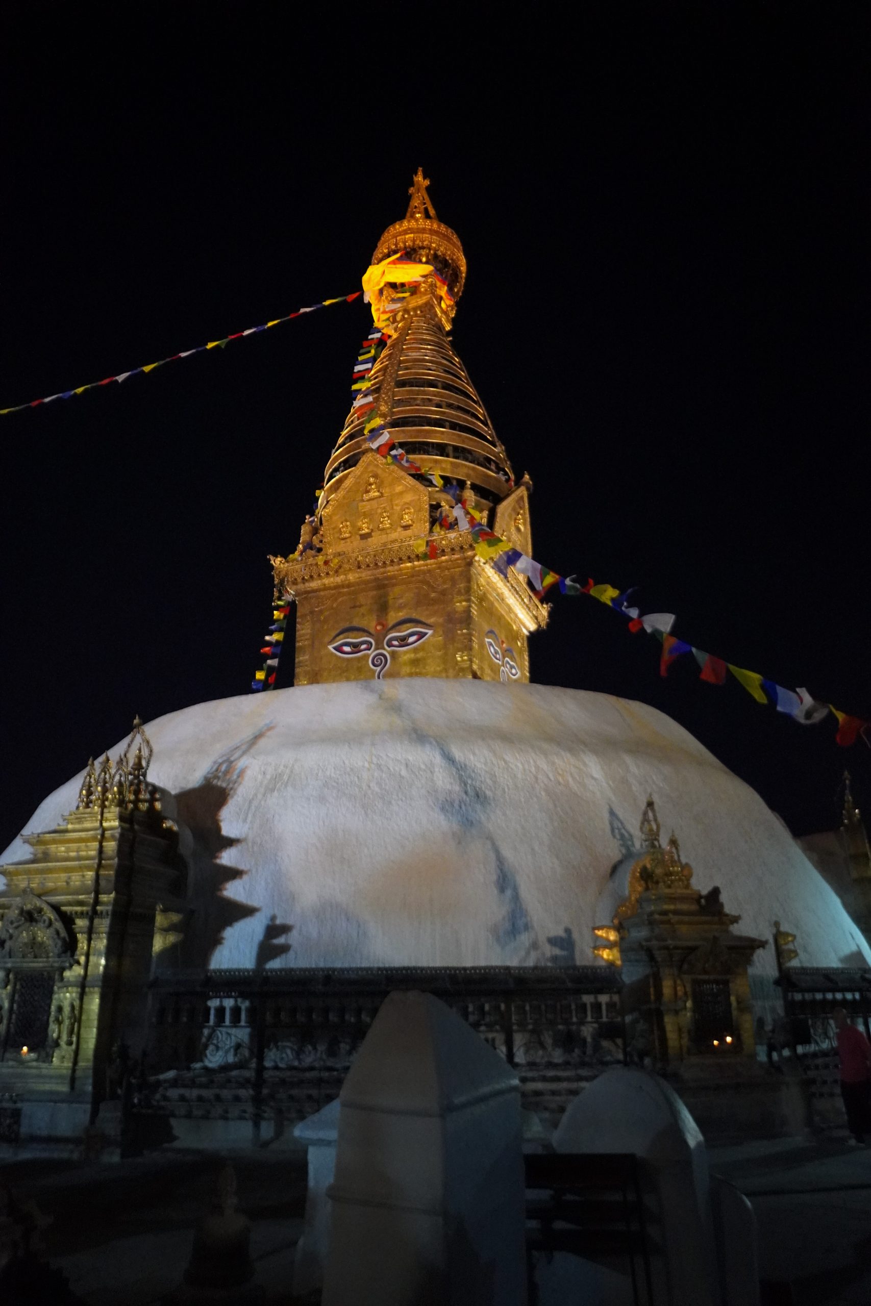 Swyambhunath Views: Capturing Peace Above the Valley 24 Nigh View of Swayambhunath Monkeys near the shrines at Swayambhunath, often called the Monkey Temple.