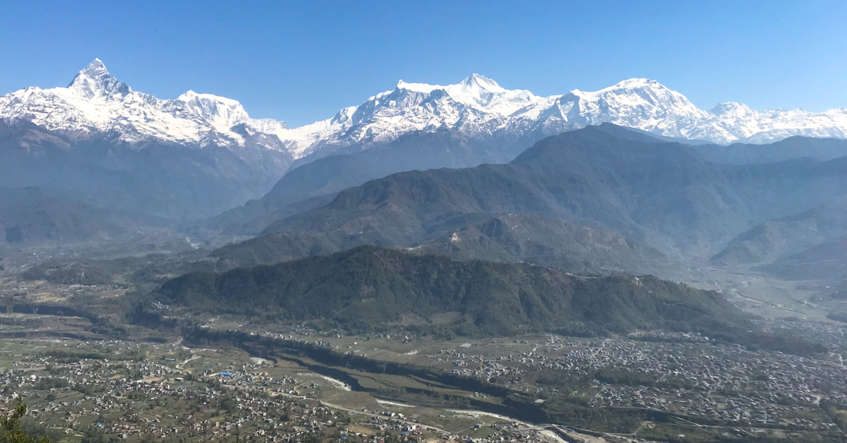 view of himalayas and valley from sarangkot