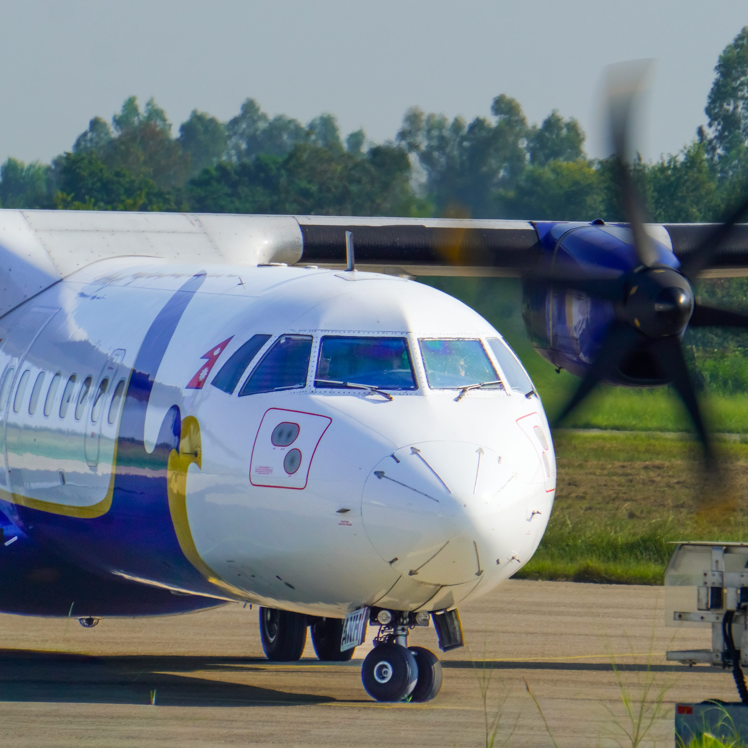 Buddha Air ATR 72-500 aircraft 9N-ANH taxiing on the runway after landing.